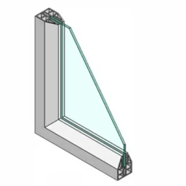 Diagram of a window cross-section showing glass and frame structure.